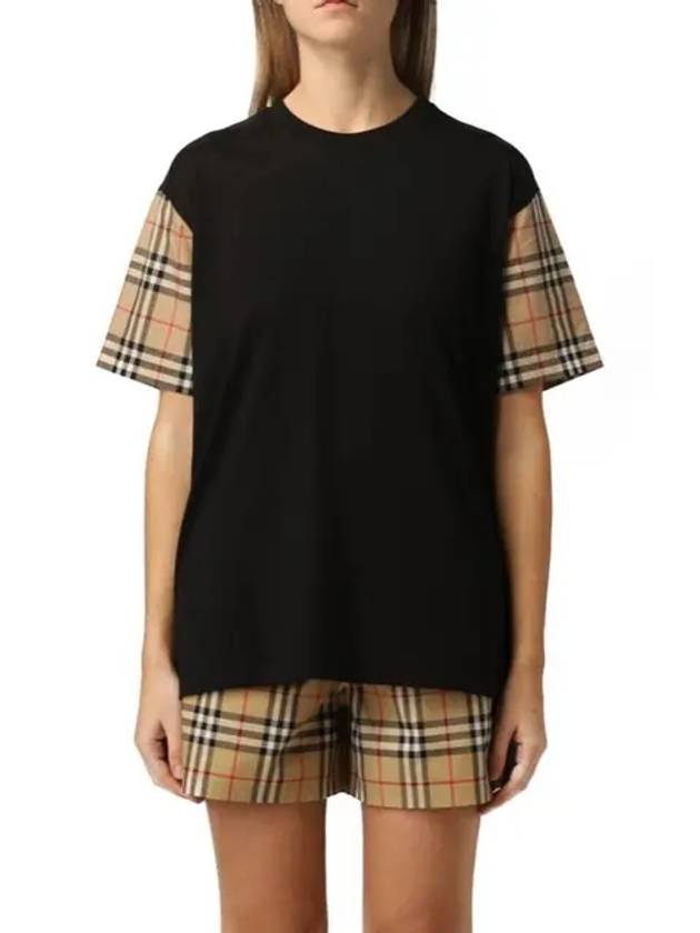 Vintage Check Sleeve Cotton Oversized T-shirt Black - BURBERRY - BALAAN 3