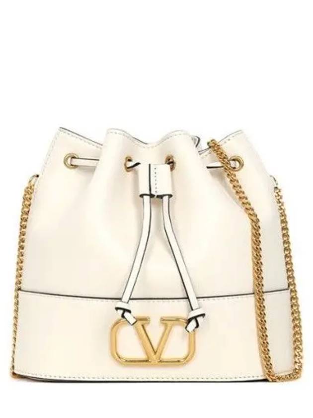 V Logo Signature Chain Napa Leather Bucket Bag Ivory - VALENTINO - BALAAN 3