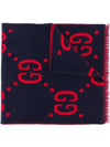 GG jacquard wool silk muffler navy - GUCCI - BALAAN.