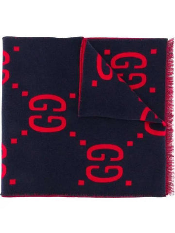 GG jacquard wool silk muffler navy - GUCCI - BALAAN.