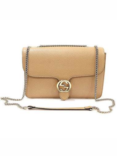 510303 Beige leather interlocking GG gold chain medium shoulder bag - GUCCI - BALAAN 1