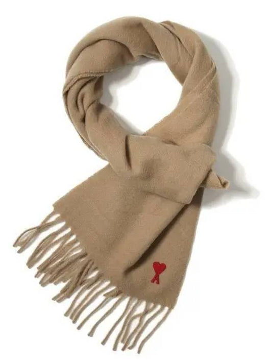 Small Heart Logo Wool Scarf Beige - AMI - BALAAN 2