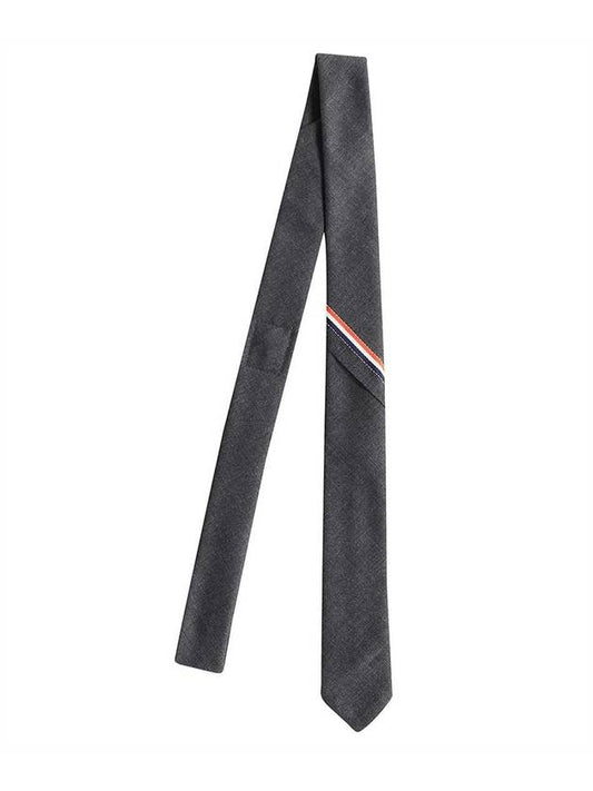 Three Stripes Classic RWB Selvage Super 120 Count Wool Tie Dark Grey - THOM BROWNE - BALAAN 1