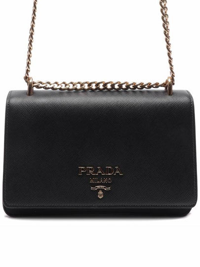 Saffiano Pocono Chain Shoulder Bag Black Gold - PRADA - BALAAN 2