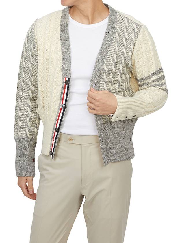 Funmix Donnyroll Cable 4 Bar V-Neck Cardigan White - THOM BROWNE - BALAAN 7