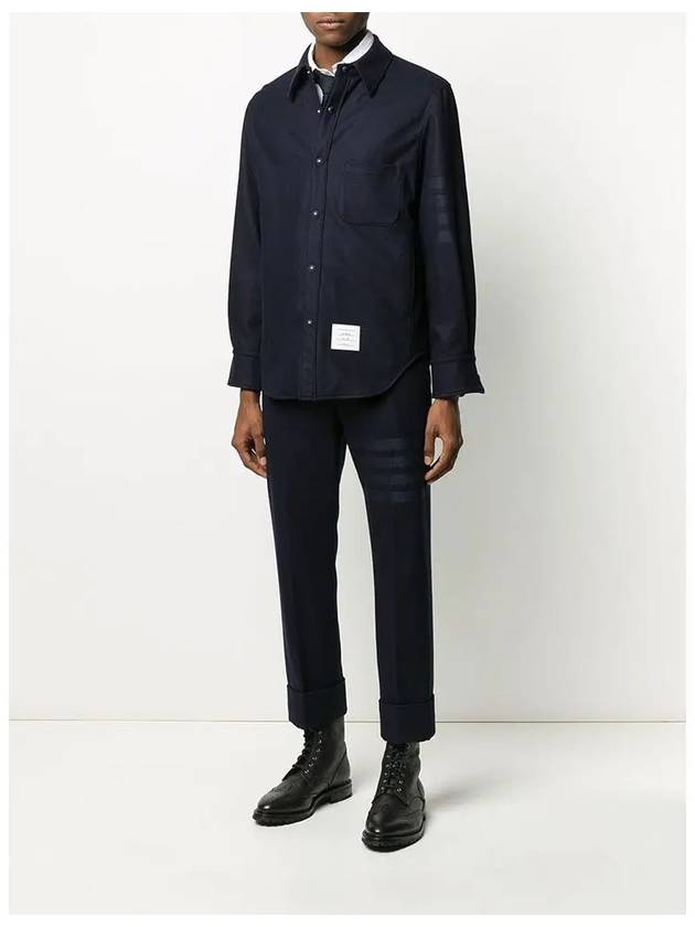 Snap Front Cashmere Wool Shirt Jacket Navy - THOM BROWNE - BALAAN 4