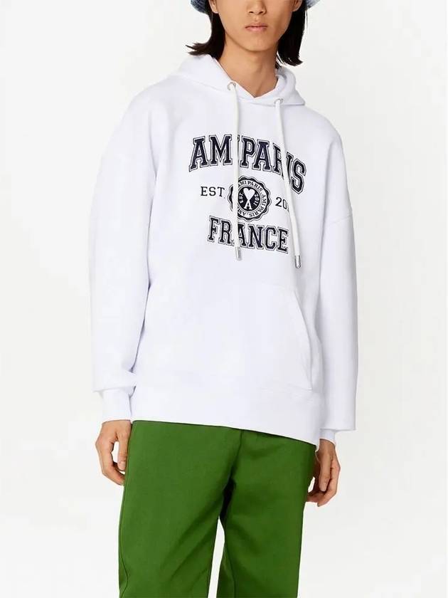 Paris France Oversized Organic Cotton Fleece Hoodie White - AMI - BALAAN 5