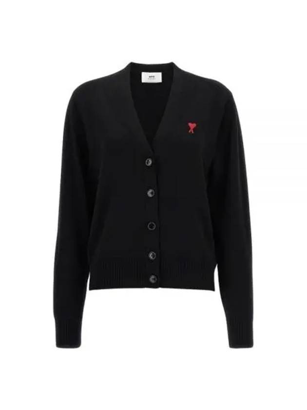 Small Heart Logo Merino Wool Cardigan Noir - AMI - BALAAN 2