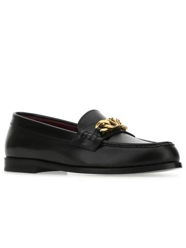 Men's V Logo Chain Leather Loafers Black - VALENTINO - BALAAN.