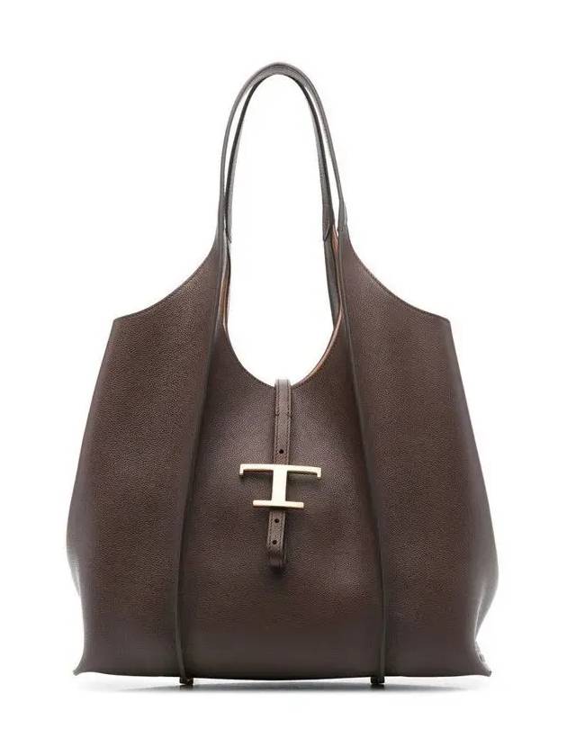 T Timeless Leather Medium Shopping Tote Bag Brown - TOD'S - BALAAN 2