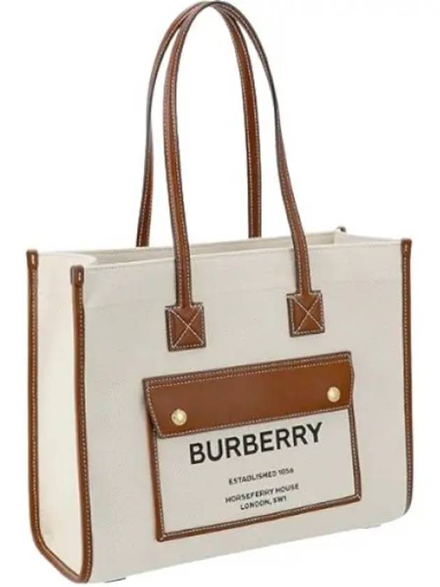 Freya Small Canvas Leather Tote Bag Natural Tan - BURBERRY - BALAAN 2