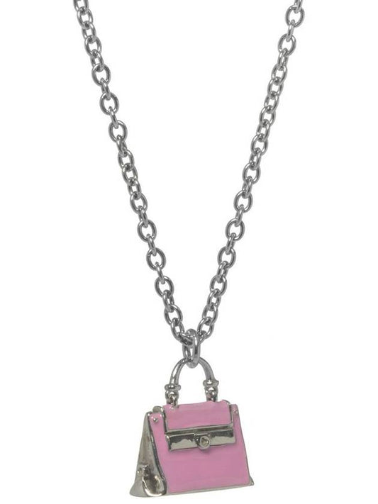 Charms sterling silver and enamel pink Sophia tote bag pendant necklace - SALVATORE FERRAGAMO - BALAAN 1