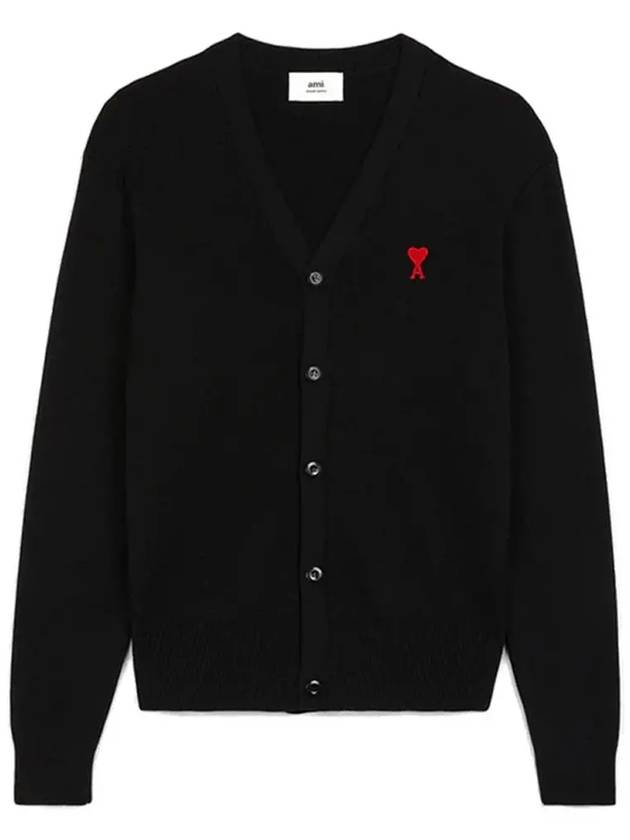 Heart Logo Merino Wool Cardigan Black - AMI - BALAAN 2