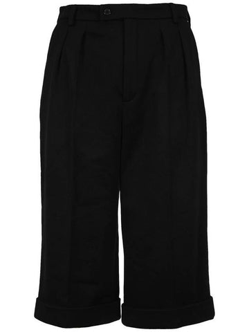 High Waist Crop Wide Shorts Black - SAINT LAURENT - BALAAN 1