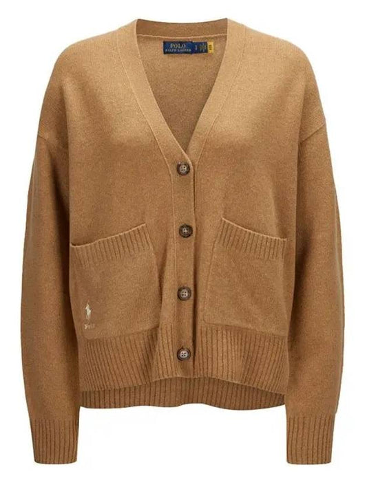 Pony T tail Embroidery Wool Pocket Cardigan Camel 211872735 001 - POLO RALPH LAUREN - BALAAN 1