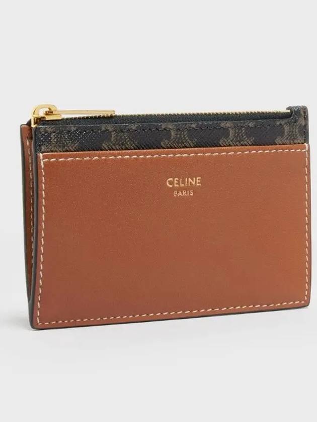 Triomphe Canvas Gold Zipper Card Wallet Tan - CELINE - BALAAN 3