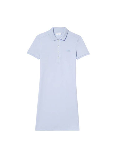 Women's Slim Fit Stretch Cotton Pique Polo Short Dress Light Blue - LACOSTE - BALAAN 1