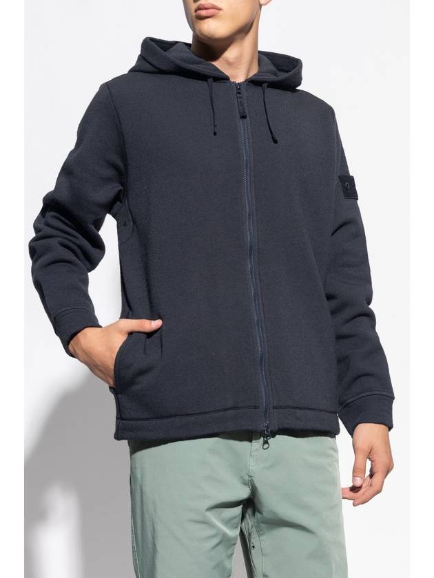 Ghost Piece Cotton Wool Fleece Zip Up Hoodie Navy - STONE ISLAND - BALAAN 3