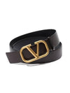 Signature V Logo Leather Belt Dark Brown - VALENTINO - BALAAN 1