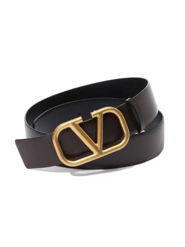 Signature V Logo Leather Belt Dark Brown - VALENTINO - BALAAN 1