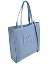 Madras Leather Tote Bag Blue - MIU MIU - BALAAN 4