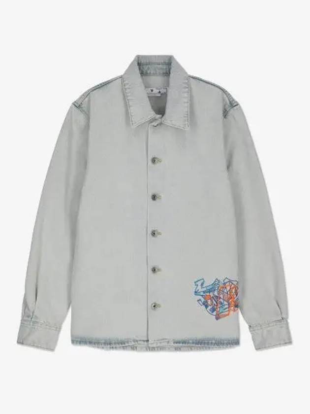 Graffiti Embroidered Button Denim Jacket Light Blue - OFF WHITE - BALAAN 2