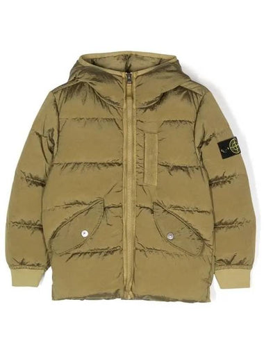 Stone Junior 10 14 Wappen Hooded Down Jacket Green - STONE ISLAND - BALAAN 1