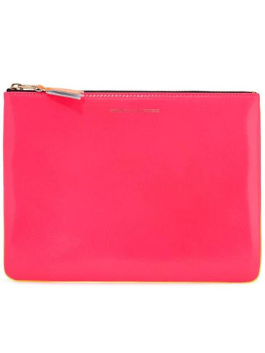 compact wallet in fluorescent pink and yellow goat leather with zip - COMME DES GARCONS WALLET - BALAAN 1