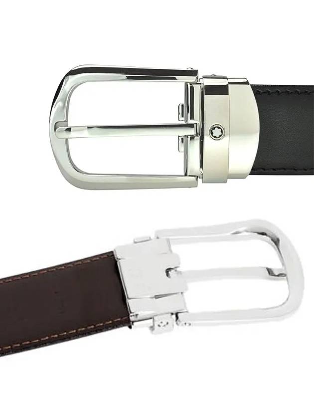 Horseshoe Buckle Reversible Leather Belt Black Brown - MONTBLANC - BALAAN 3