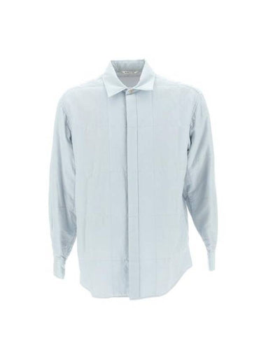 Men's Quilted Light Silk Cotton Long Sleeve Shirt Light Blue - AURALEE - BALAAN 1