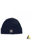 Logo Knit Beanie Navy - STONE ISLAND - BALAAN 2