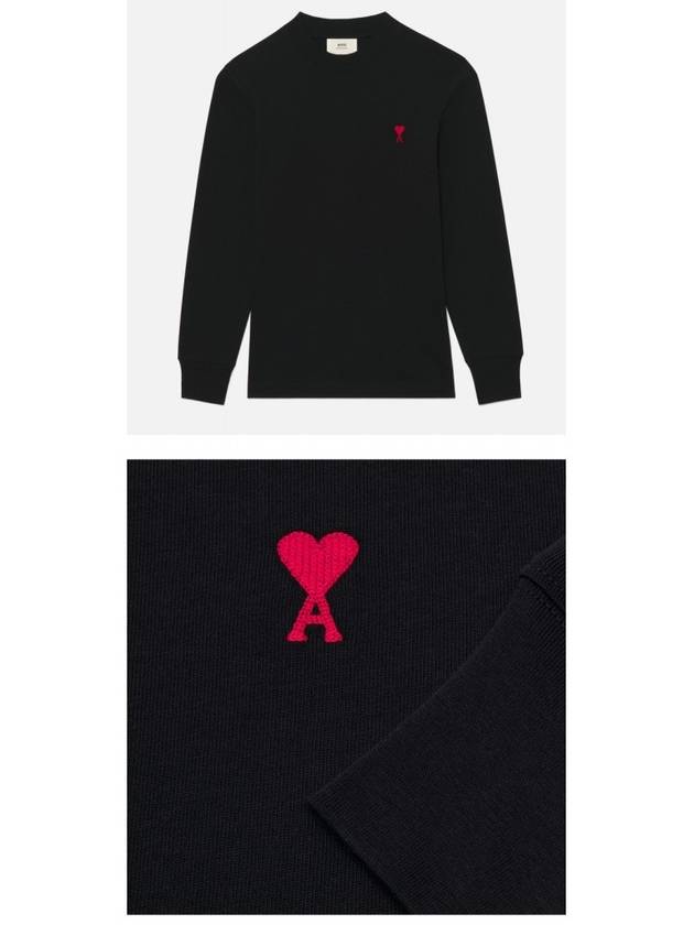 Small Heart Embroidered Logo Long Sleeve T-Shirt Black - AMI - BALAAN 5