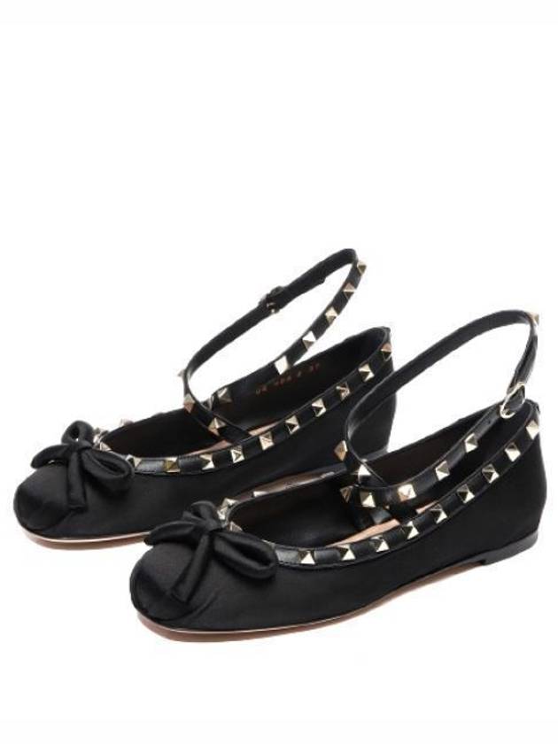 Rockstud Satin Ballerina Black - VALENTINO - BALAAN 2