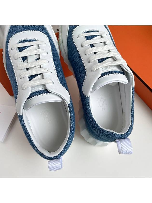 Bouncing Sneakers Chevron Denim Suede Goatskin & Bleu Clair Blanc - HERMES - BALAAN 9