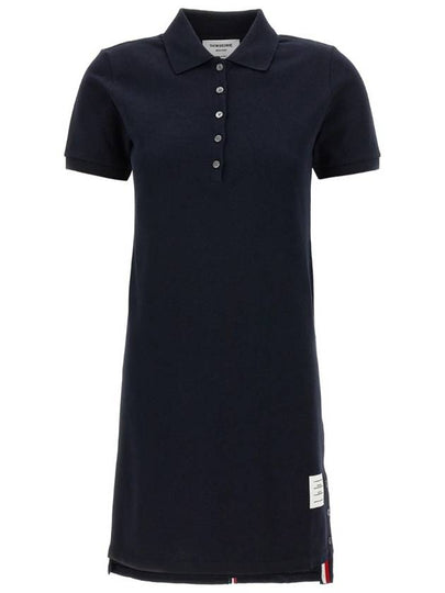 Classic Cotton Pique Center Back Stripe A-Line Short Sleeve Polo Short Dress Navy - THOM BROWNE - BALAAN 2