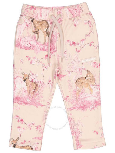 Burberry Girls Light Rose Beige Deer-Print Cotton Joggers, Size 4Y - BURBERRY - BALAAN 1