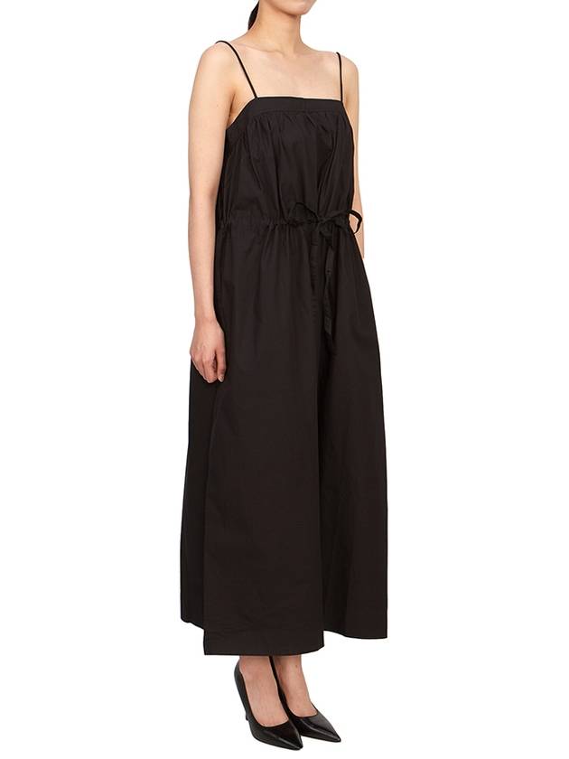 Strap Cotton Poplin Long Dress Black - GANNI - BALAAN.