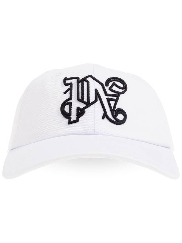 Monogram Embroidered Base Ball Cap White - PALM ANGELS - BALAAN 2