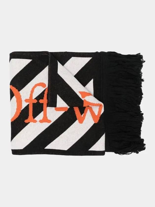 Logo Diag Stripe Wool Fringe Muffler Black - OFF WHITE - BALAAN 2