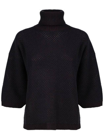 Fabiana Filippi Blue And Burgundy Mesh Turtleneck Sweater - FABIANA FILIPPI - BALAAN 1