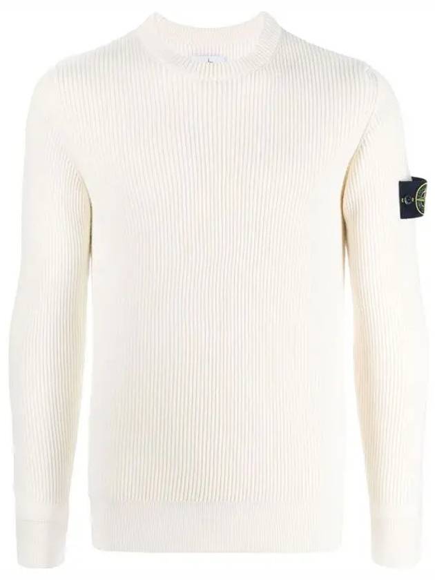 Wappen Patch Crew Neck Ribbed Wool Knit Top Beige - STONE ISLAND - BALAAN 3