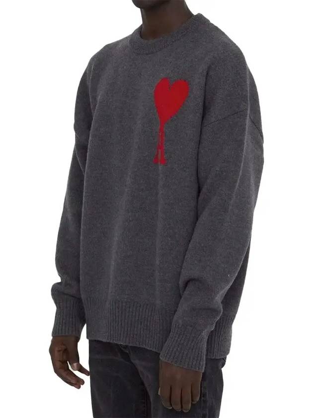 Big Heart Logo Wool Knit Top Grey - AMI - BALAAN 3