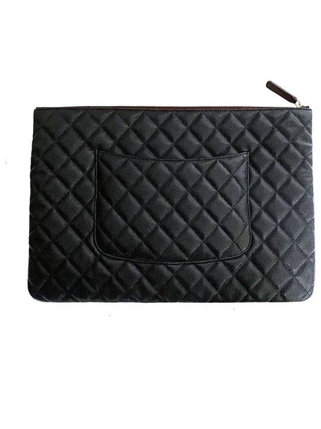 Large Classic Pouch Grained Calfskin Gold Black - CHANEL - BALAAN 3