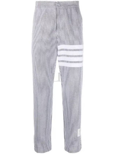 Seersucker Loopback 4 Button Vent Straight Pants Light Grey - THOM BROWNE - BALAAN 2