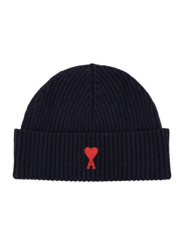 Logo Patch Merano Wool Beanie Navy - AMI - BALAAN 1