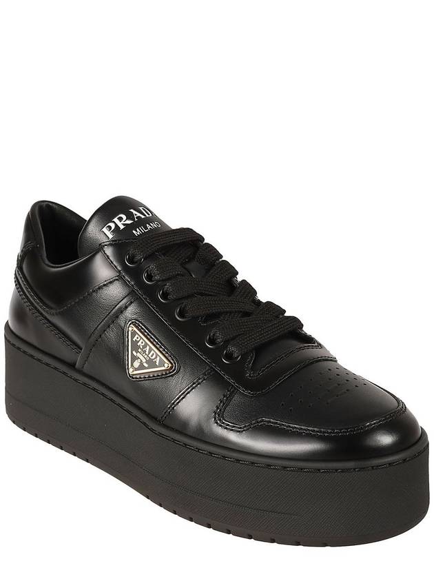 Downtown Bold Leather Low Top Sneakers Black - PRADA - BALAAN 3