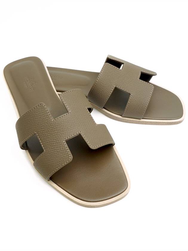 Oran Leather Sandals Etoupe - HERMES - BALAAN 3