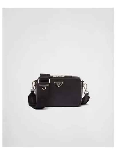 Brick Re-Nylon Saffiano Leather Triangular Logo Cross Bag Black - PRADA - BALAAN 2