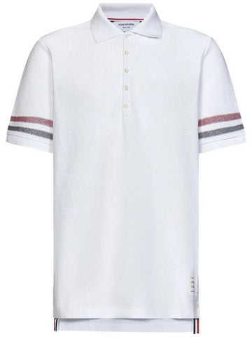 Men's RWB Stripe Cotton Polo Shirt White - THOM BROWNE - BALAAN 1