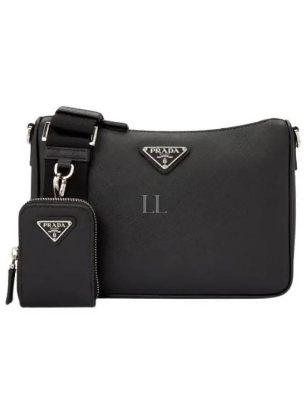 triangle logo leather shoulder bag black - PRADA - BALAAN 2